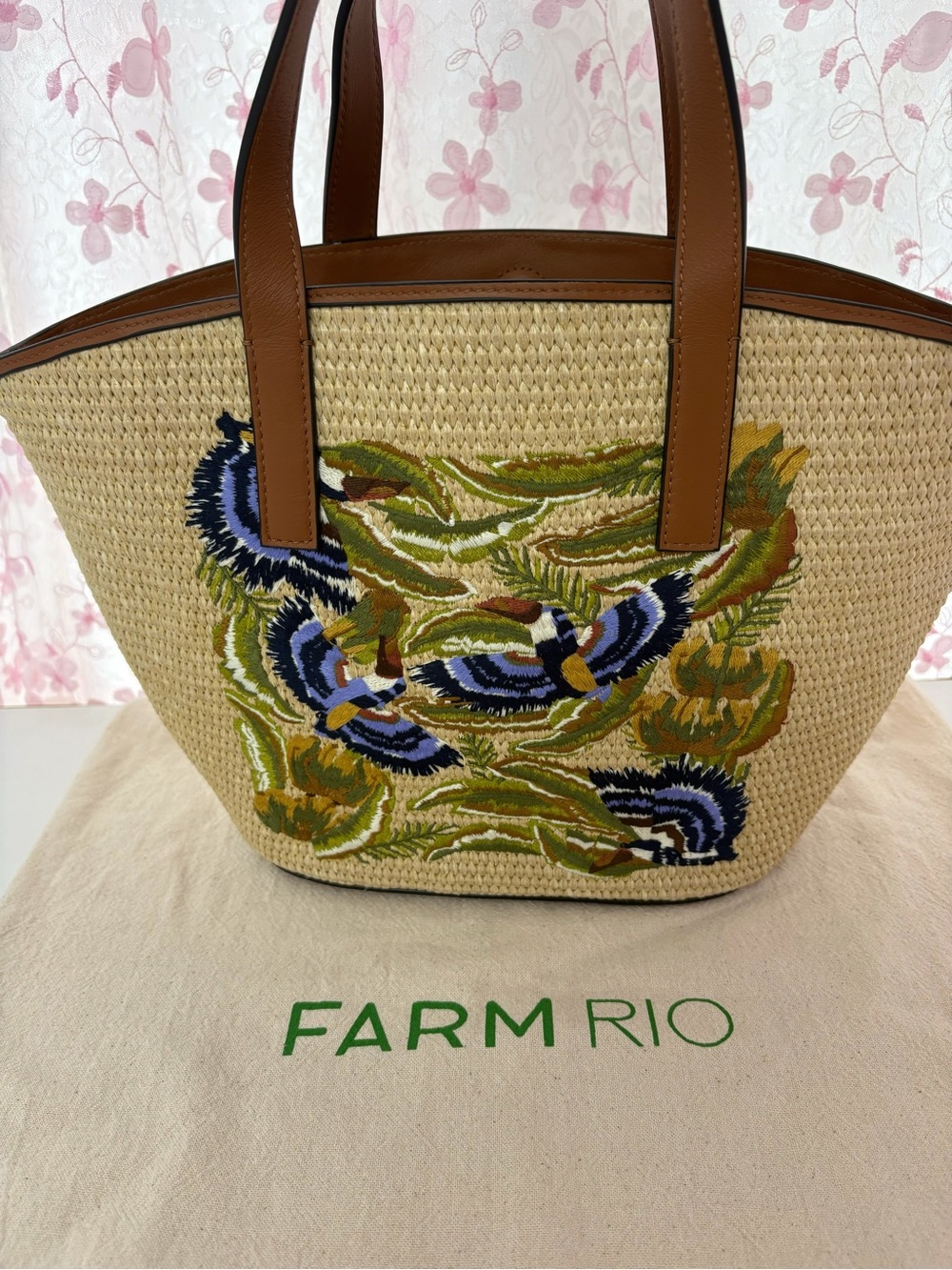 Farm Rio Raffia Basket Tote Bag Small - Picture 3 of 9